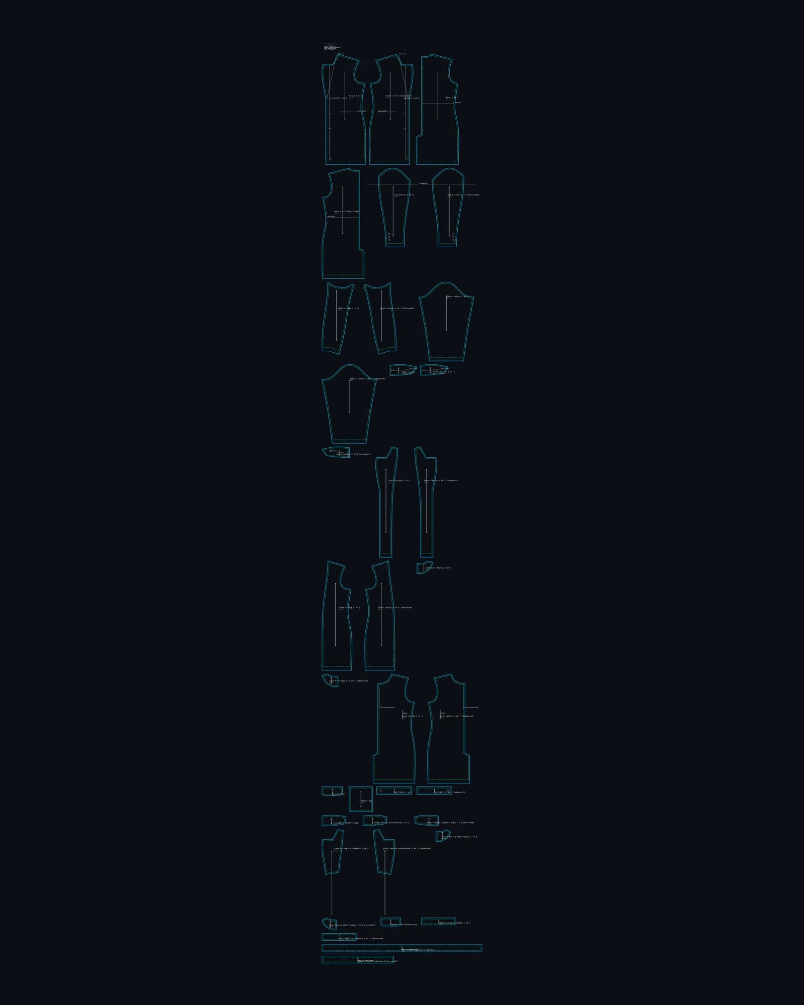 Pattern pieces for Tailored Wool Blend Overcoat